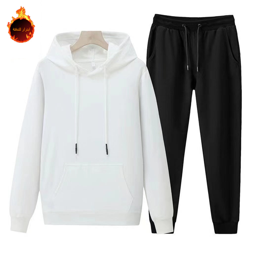 Autumn and winter velvet sweatshirt men's hooded thickened large size sports suit loose casual long-sleeved long pants two-piece set