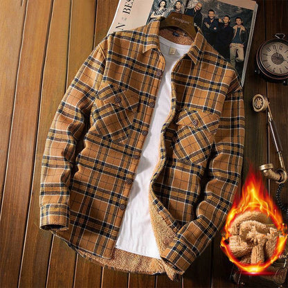 Full strength plus velvet shirt men's autumn and winter plaid long-sleeved shirt men's loose casual retro warm jacket tide