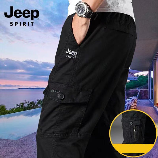 JEEP Jeep casual pants men's spring pure cotton large size loose overalls sports straight outdoor multi-pocket trousers