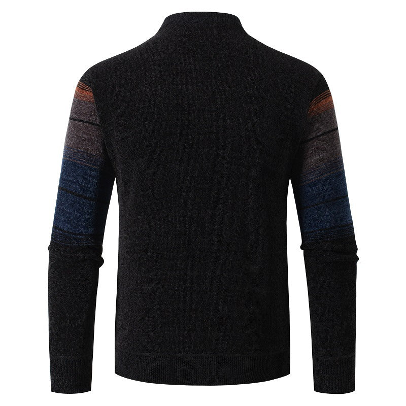 Winter men's chenille plush thick sweater men's striped middle-aged and young men's sweater trendy warm jacket