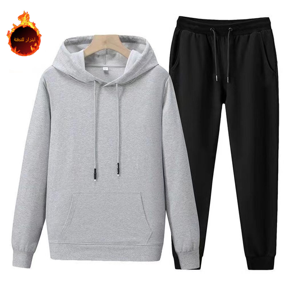 Autumn and winter velvet sweatshirt men's hooded thickened large size sports suit loose casual long-sleeved long pants two-piece set