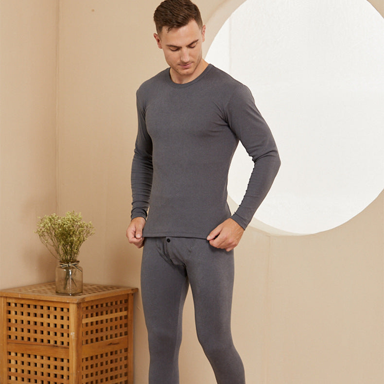 Micro current men's warm underwear set, men's autumn clothes, autumn pants set, winter round neck