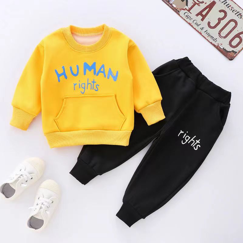 Baby Suit New Children's Thermal Underwear Plus Velvet Thickened Suit Boys and Girls Home Clothing