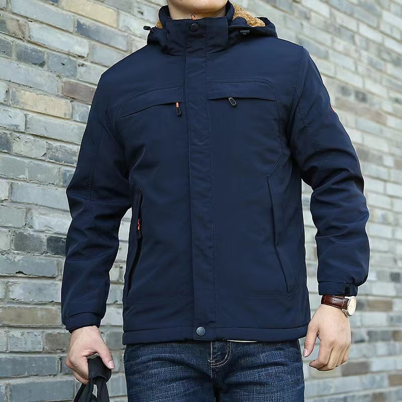 Winter fleece jacket men's youth casual jacket loose warm waterproof quick-drying jacket