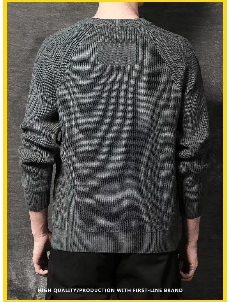 Men's sweater autumn and winter new loose knitted bottoming shirt men's heavy jacquard sweater retro Japanese style