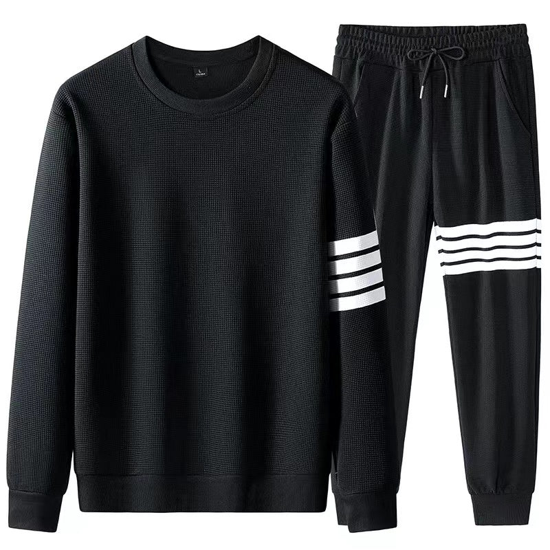 Sports suit autumn youth fashion loose three-bar sweater suit men's running sportswear a set of collocation