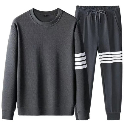 Sports suit autumn youth fashion loose three-bar sweater suit men's running sportswear a set of collocation