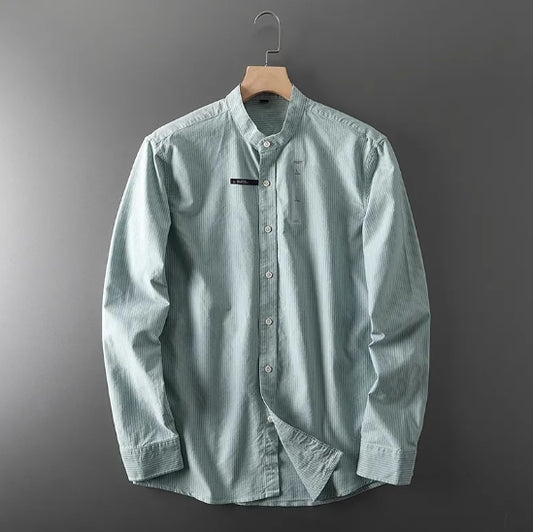 Men's Military Style New Men's Long Sleeve Slim Shirt Men's Long Sleeve Cotton Men's Shirt with Epaulets Double Pockets