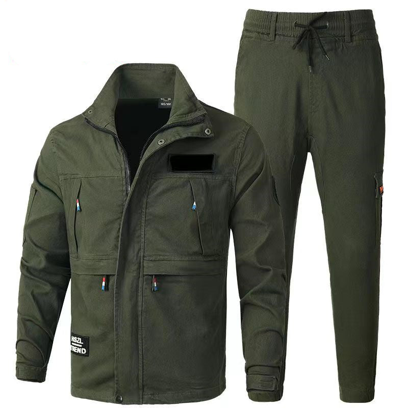 Spring and autumn style elastic work clothes suit men's pure cotton wear-resistant anti-scalding electric welding tooling construction site camouflage labor insurance clothing