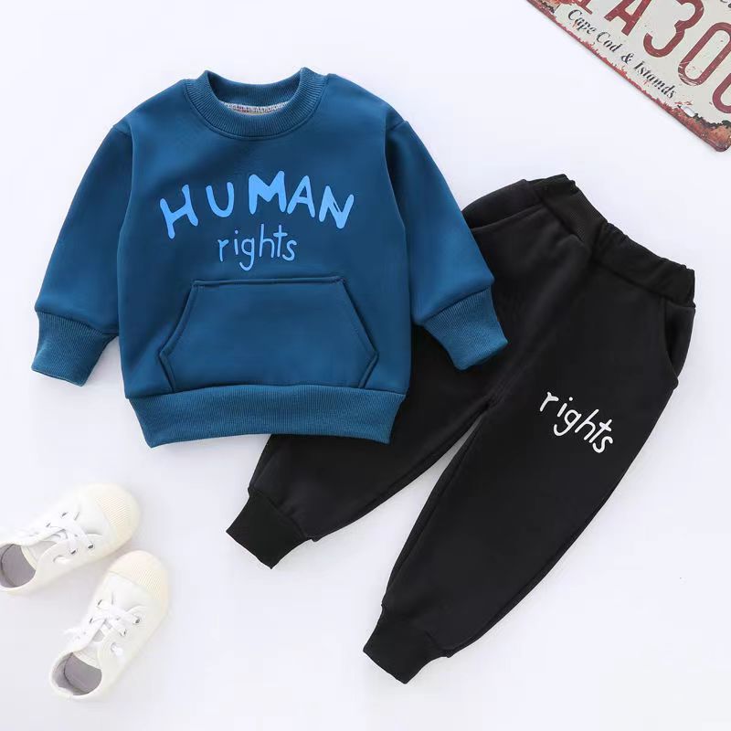 Baby Suit New Children's Thermal Underwear Plus Velvet Thickened Suit Boys and Girls Home Clothing