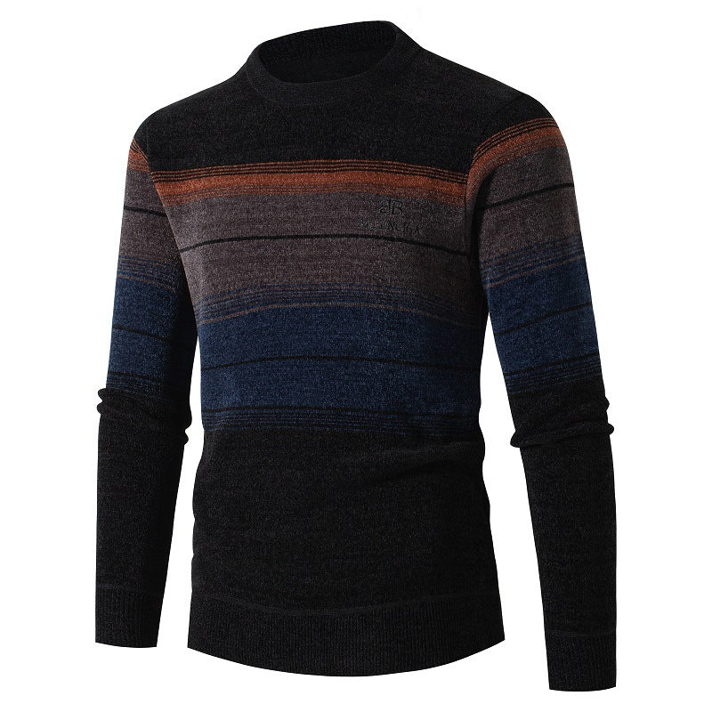 Winter men's chenille plush thick sweater men's striped middle-aged and young men's sweater trendy warm jacket