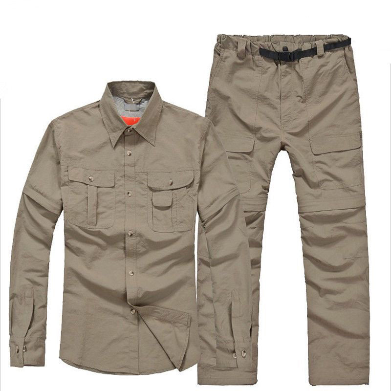 Outdoor Quick Drying Clothes and Pants suit Long sleeve trousers two-section detachable short sleeve shirt shorts waterproof breathable suit