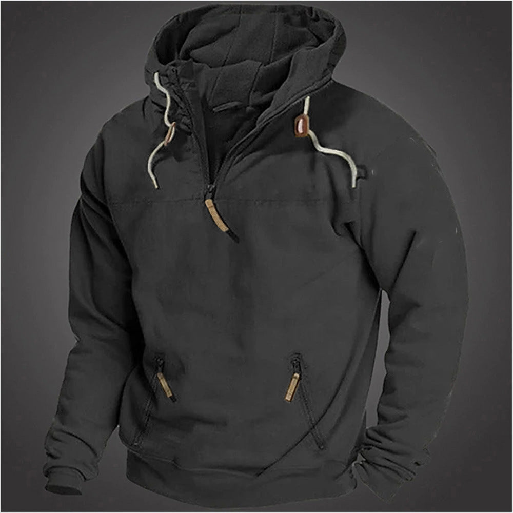 Beautiful autumn and winter hooded solid color men's casual European size hoodie, youth thickened jacket, men's