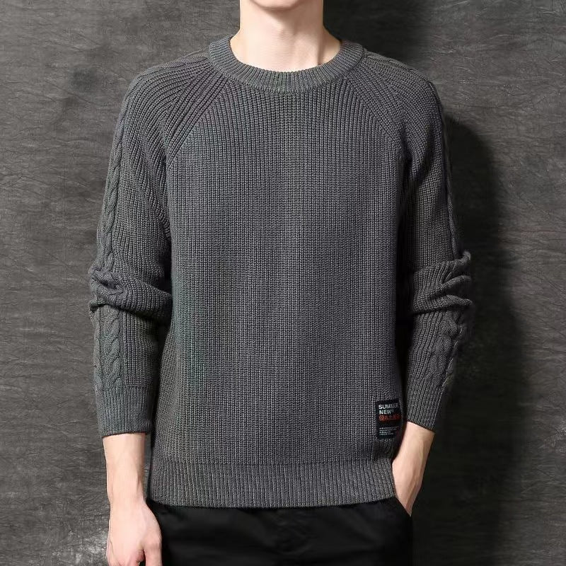 Men's sweater autumn and winter new loose knitted bottoming shirt men's heavy jacquard sweater retro Japanese style