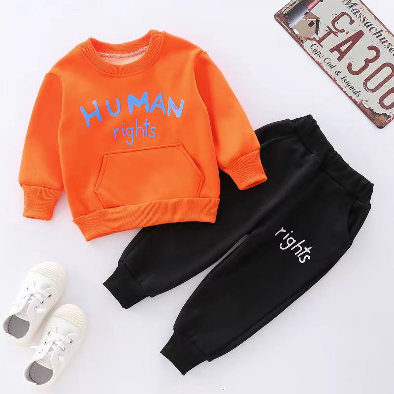 Baby Suit New Children's Thermal Underwear Plus Velvet Thickened Suit Boys and Girls Home Clothing