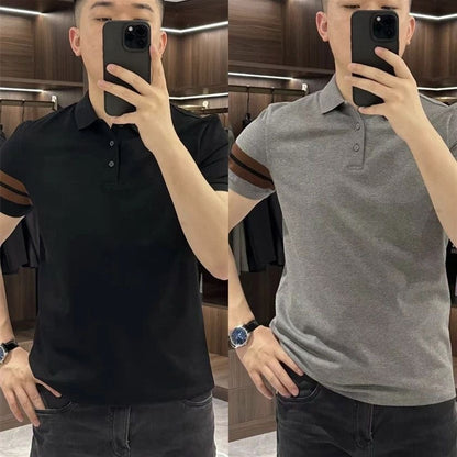 Men's business leisure lapel short -sleeved T -shirt high -end short -sleeved POLO shirt repair handsome Paul small shirt