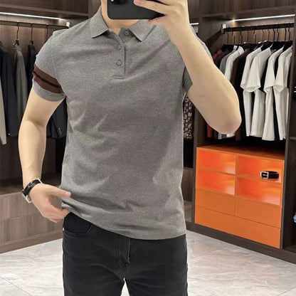 Men's business leisure lapel short -sleeved T -shirt high -end short -sleeved POLO shirt repair handsome Paul small shirt