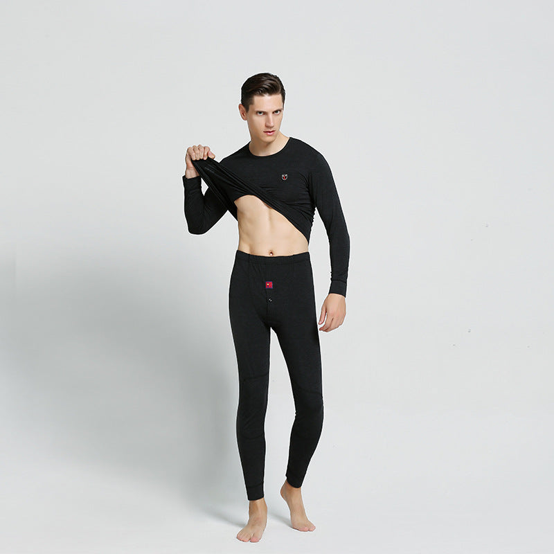 Micro current men's warm underwear set, men's autumn clothes, autumn pants set, winter round neck