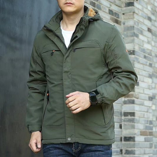 Winter fleece jacket men's youth casual jacket loose warm waterproof quick-drying jacket