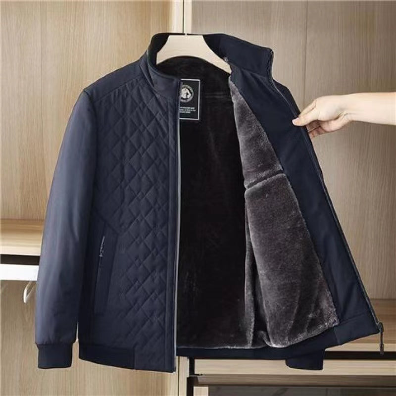 Men's jacket middle-aged dad plus velvet thickened jacket winter clothes old man lapel color lapel warm top