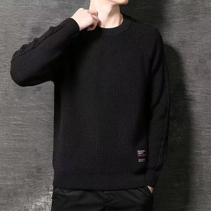 Men's sweater autumn and winter new loose knitted bottoming shirt men's heavy jacquard sweater retro Japanese style