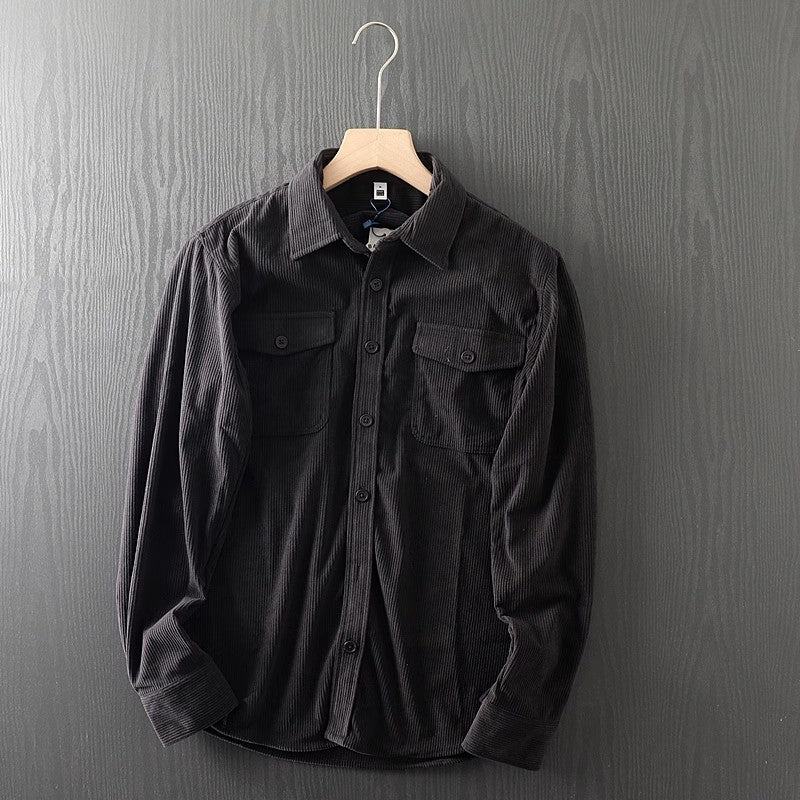 Men's Military Style New Men's Long Sleeve Slim Shirt Men's Long Sleeve Cotton Men's Shirt with Epaulets Double Pockets