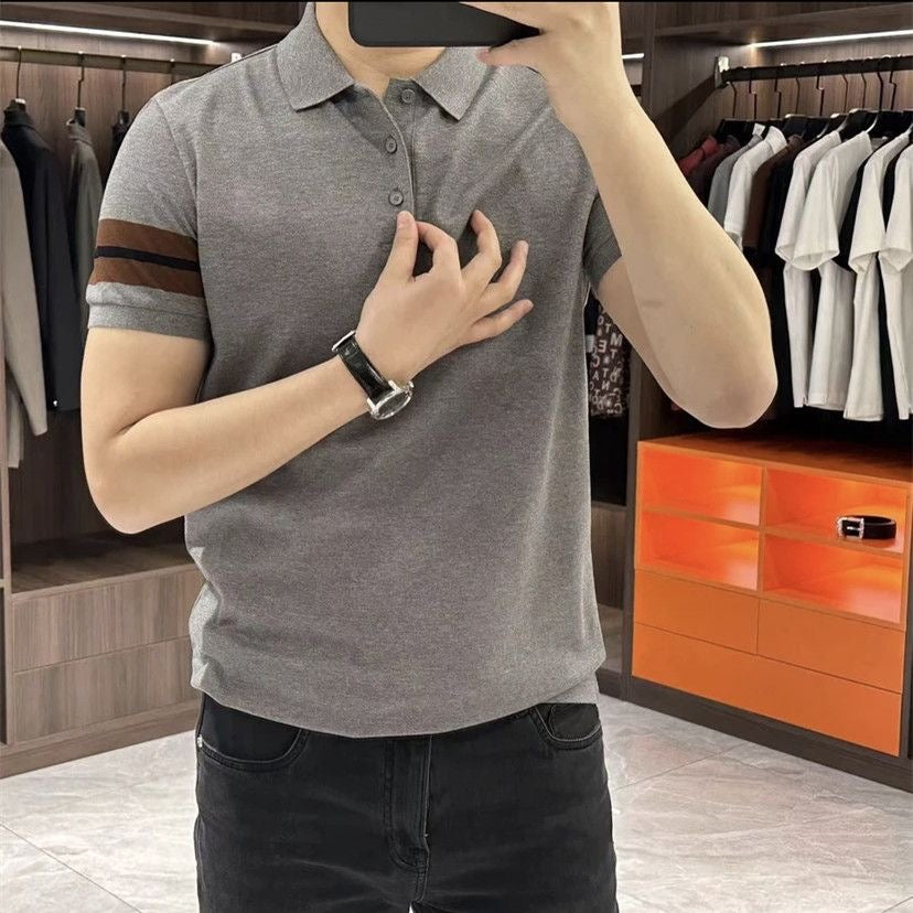 Men's business leisure lapel short -sleeved T -shirt high -end short -sleeved POLO shirt repair handsome Paul small shirt