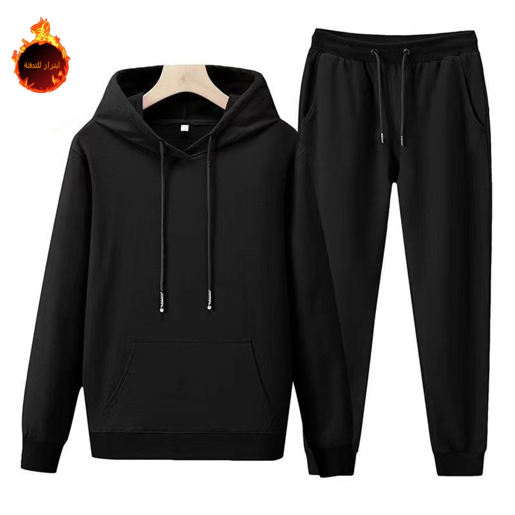 Autumn and winter velvet sweatshirt men's hooded thickened large size sports suit loose casual long-sleeved long pants two-piece set