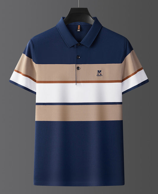 Summer high-end ice silk polo shirt short sleeved men's high-end casual slim fit seamless lapel t-shirt men's top thin