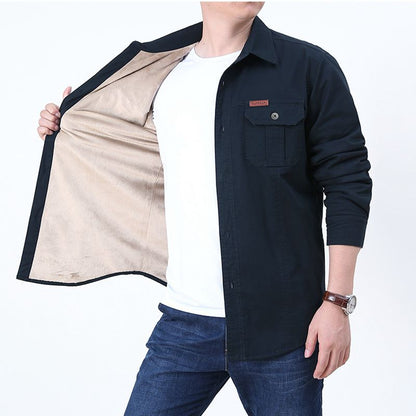 Winter new thickened and fleece men's shirts casual simple wild cotton warm and cold youth shirts