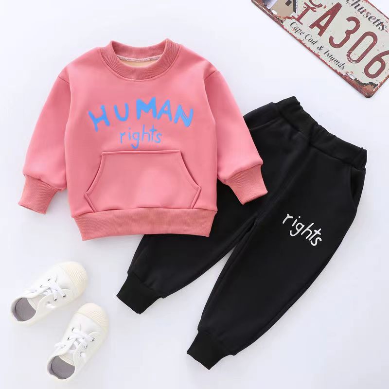 Baby Suit New Children's Thermal Underwear Plus Velvet Thickened Suit Boys and Girls Home Clothing