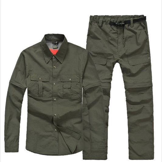 Outdoor Quick Drying Clothes and Pants suit Long sleeve trousers two-section detachable short sleeve shirt shorts waterproof breathable suit