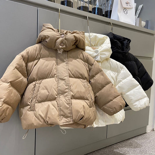 New Children's Down Cotton Suit Authentic Autumn and Winter Solid Color Thickened Baby and Men's Treasure Cotton Coat Warm Children's Wear Coat