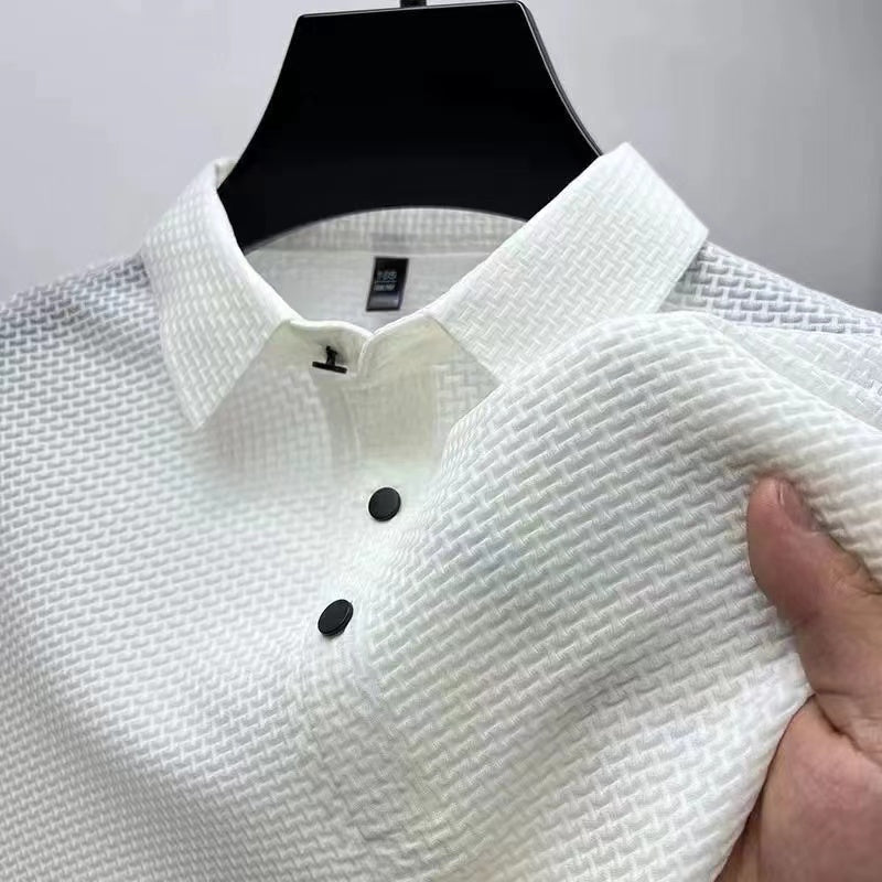 Ice silk men's top summer mesh short-sleeved t-shirt men's shirt collar color sliding material polo shirt half-sleeved men's clothes