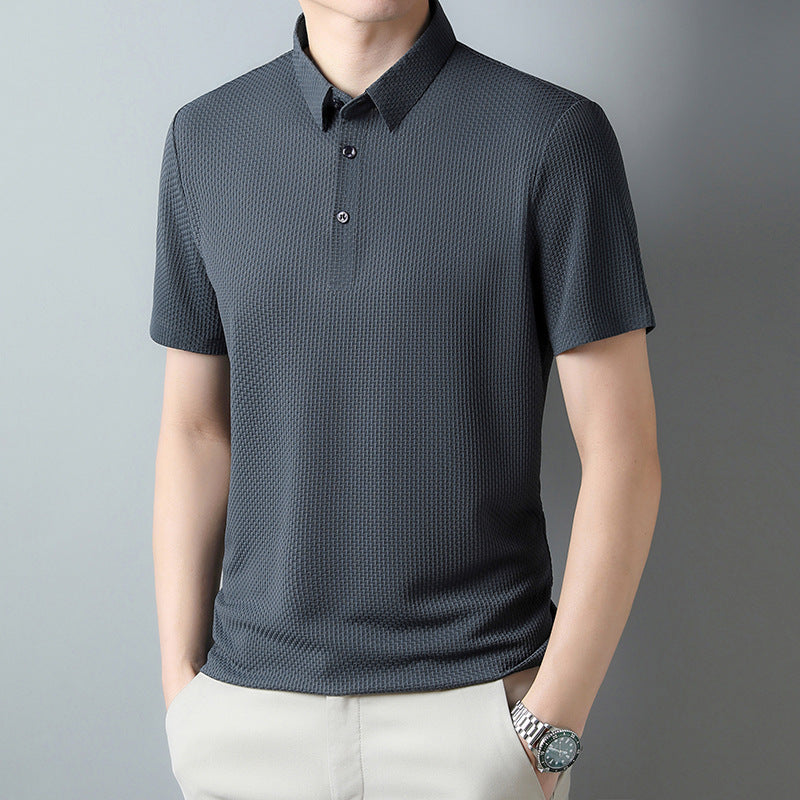 Letter pressure adhesive lapel t-shirt for men's trendy and high-quality summer new ice silk seamless polo shirt for men's short sleeved slim fit