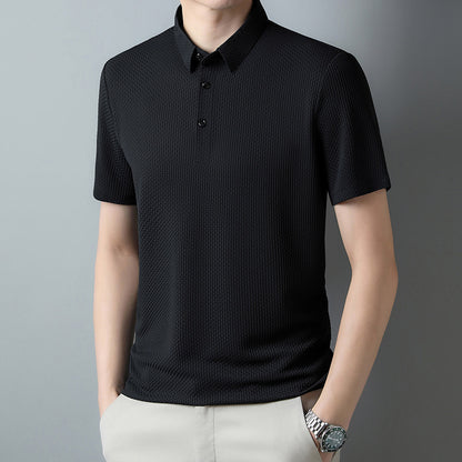 Letter pressure adhesive lapel t-shirt for men's trendy and high-quality summer new ice silk seamless polo shirt for men's short sleeved slim fit